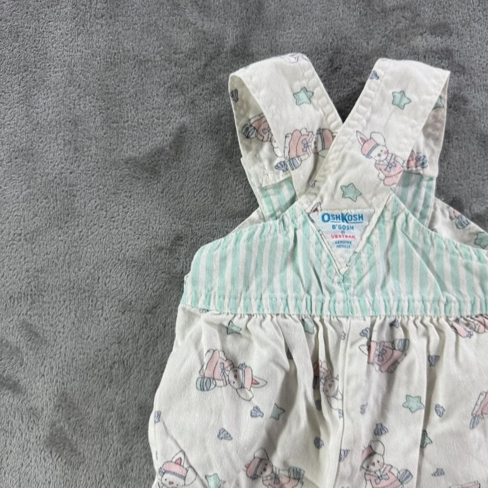 Vintage OshKosh‎ B'gosh Overall Girls 0-3 Months White Bunny Easter Vestbak